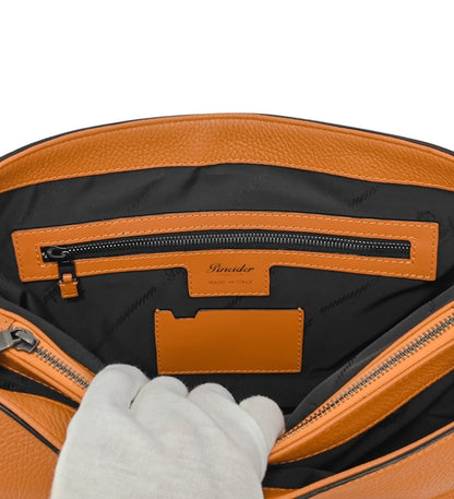 1640$ PINEIDER FIRENZE Doctor Briefcase Orange Bottolato Grain Calf Leather