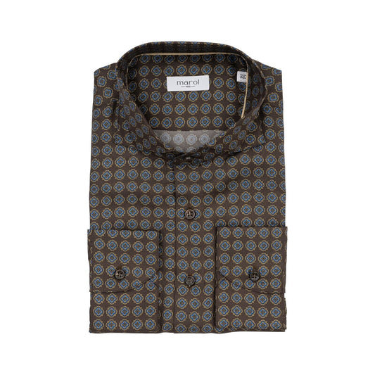 1400$ LUXURY MAROL BOLOGNA Medallion Shirt Brown 100% COMO SILK Satin  16 - 41