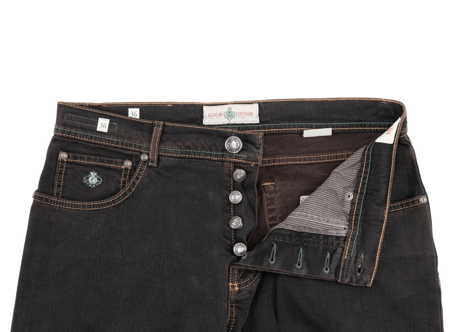 415$ LUIGI BORRELLI NAPOLI Charcoal Wash Denim Jeans Pant Cotton 36 US / 52 EU