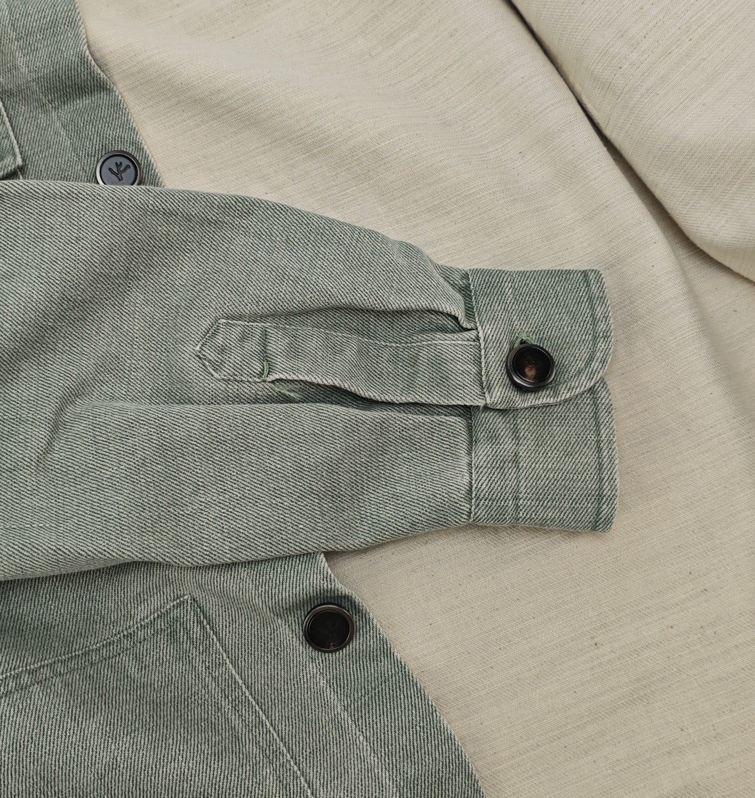 $1450 ISAIA Washed Green Hand-Sewn Overshirt Jacket Denim Cotton Size L