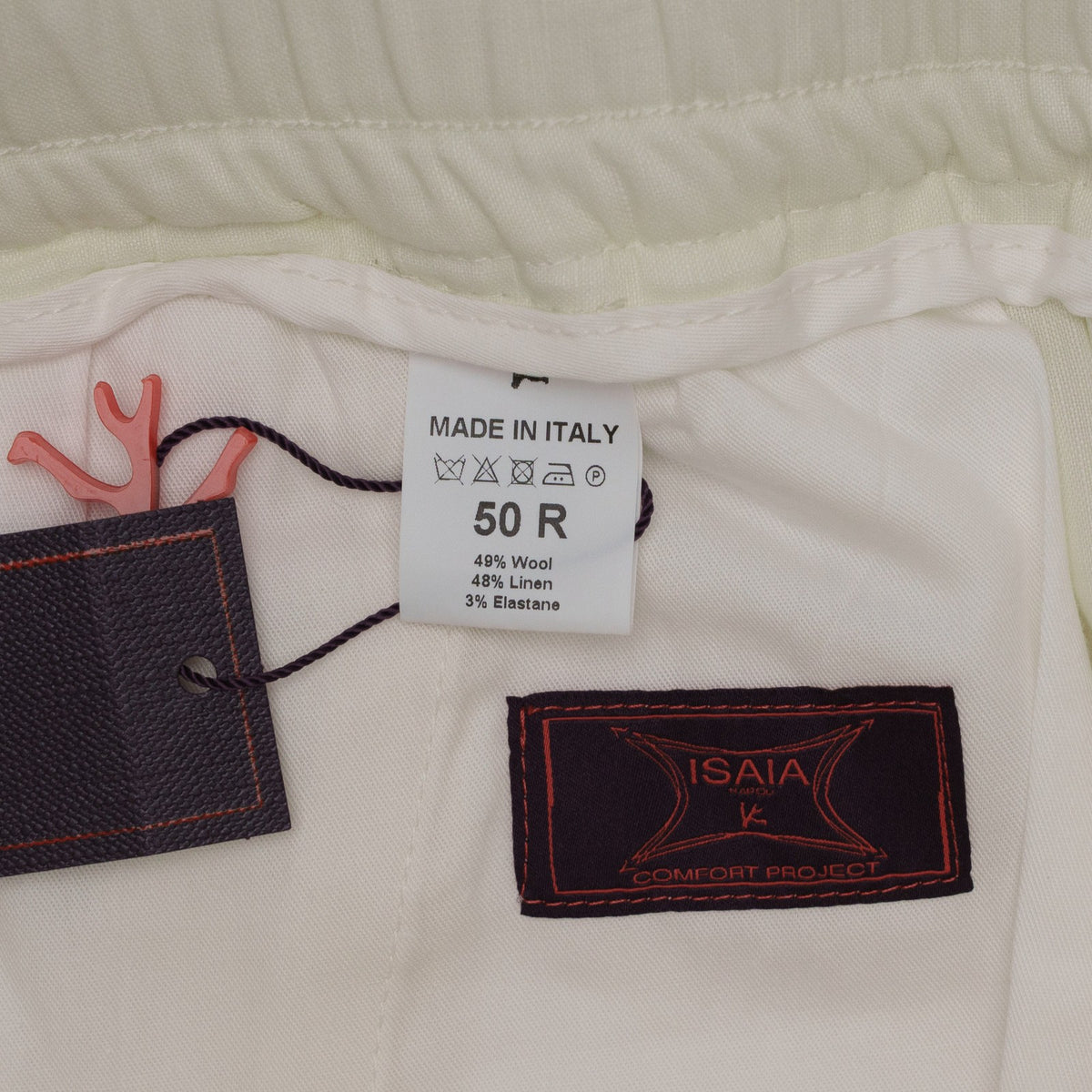 1150$ ISAIA NAPOLI "Comfort" Ivory Drawstring Pant Wool Linen 34 US / 50 IT
