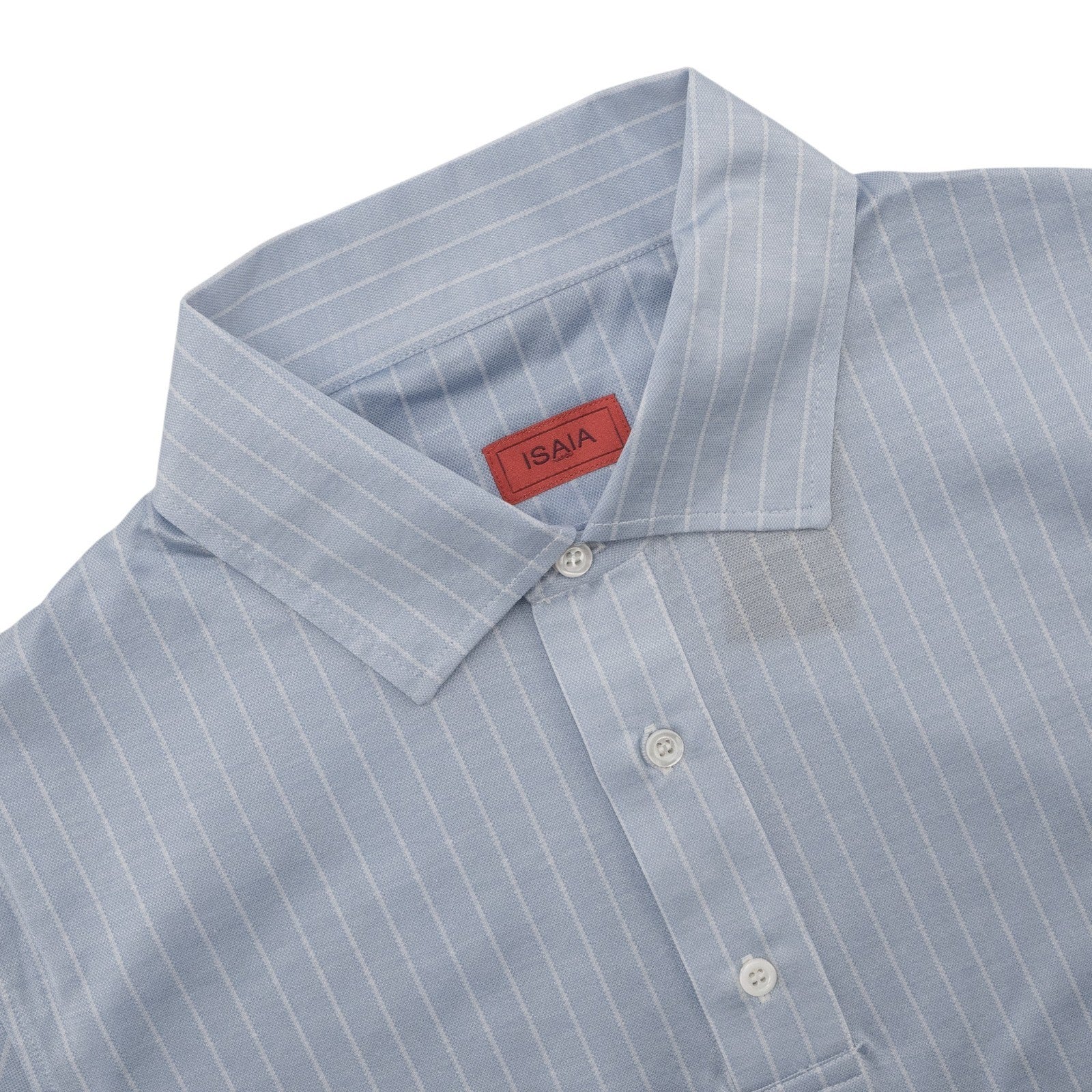 595$ ISAIA NAPOLI Jersey Cotton Stretch Short Sleeve Polo Light Blue Striped