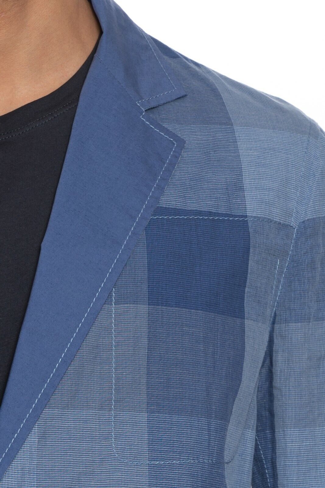 1450$ BELVEST Jacket Solid / Checks Blue Violet Reversible Cotton  Linen  Ramiè