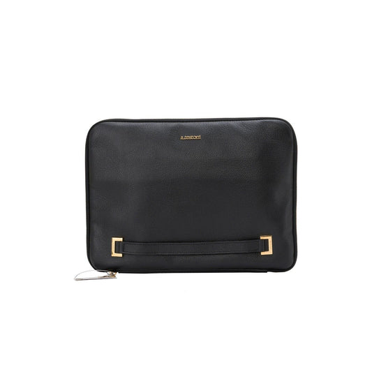 $620 Testoni Bologna Black Karibu Calf Clutch Bag / Document Holder + PC case