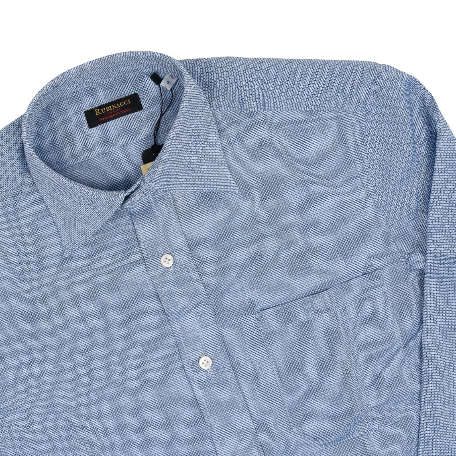 650$ RUBINACCI NAPOLI "Vintage Archive" Blue Hand-Sewn Shirt Cotton Size S  5R