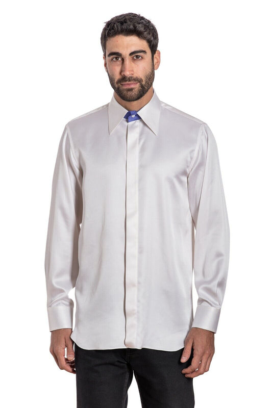 ITALIAN LUXURY 1400$ GERLIN Shirt 100% Silk Ivory ZILLI