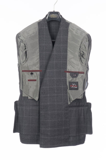 $1680 D'AVENZA Grey Wool Windowpane Jacket Blazer DB Sewn in Italy 40 US / 50 EU
