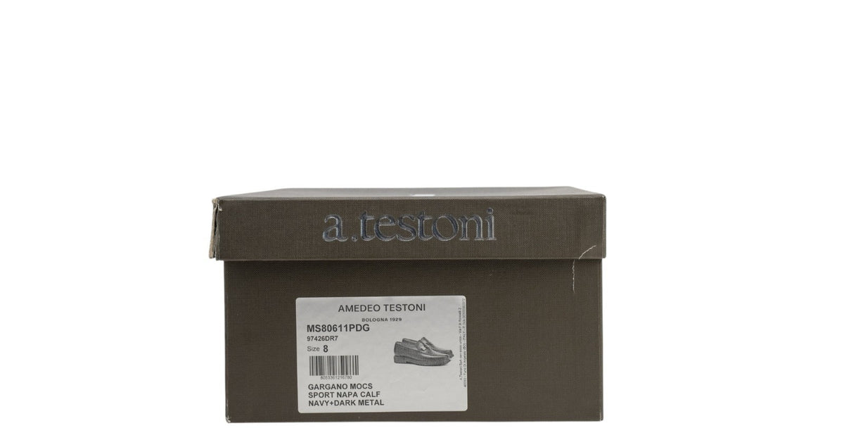 1250$ TESTONI "Gargano" Sport Napa Calf Navy + Dark Metal 8 UK / 9 US / 42 IT