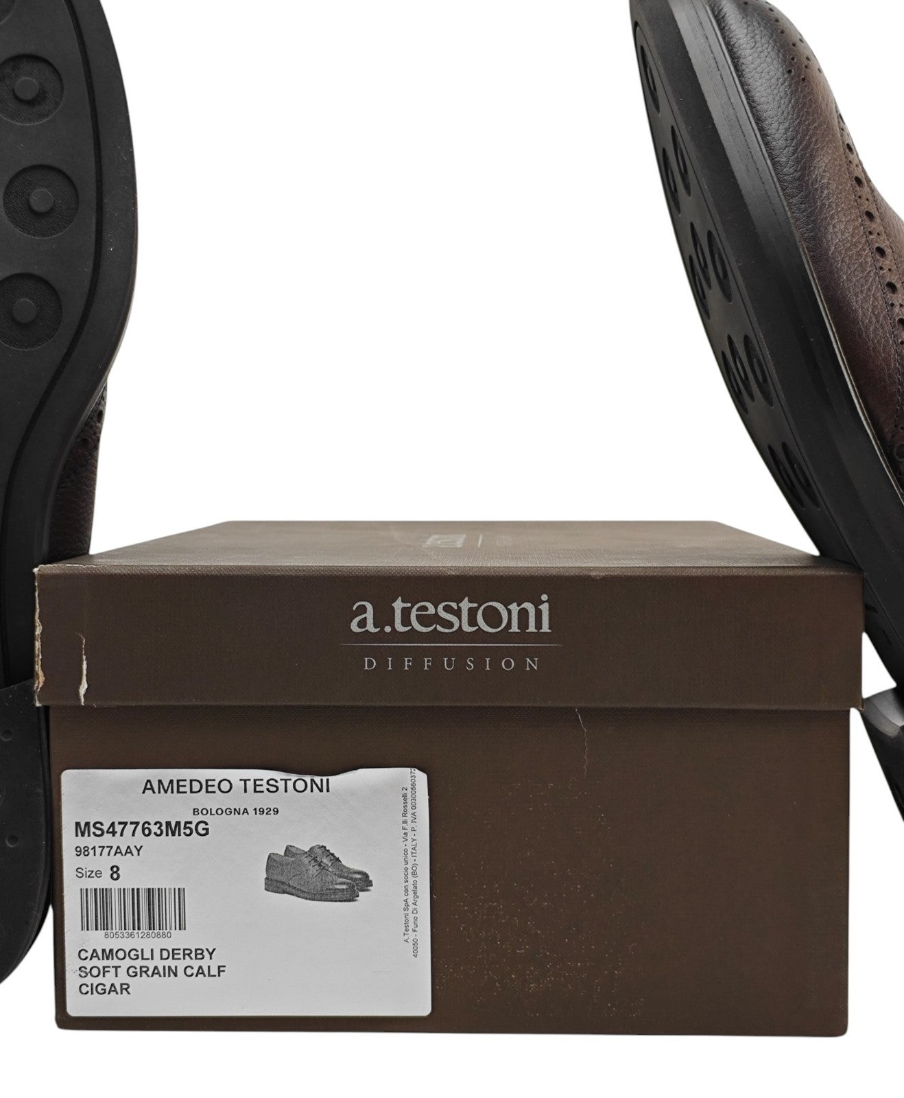 1200$ TESTONI "Camogli" Cigar Derby Shoes Soft Grain Calf 8 UK / 9 US / 42 IT
