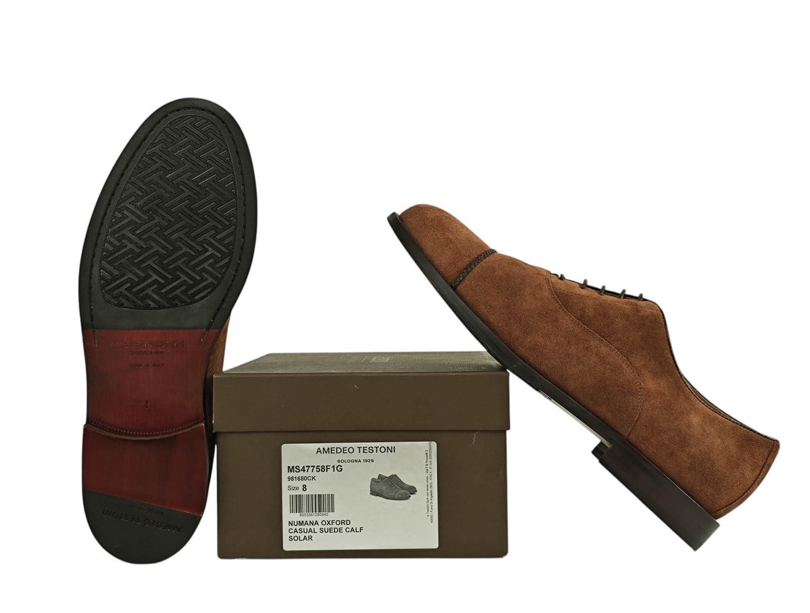 1200$ TESTONI 1929 "Numana" Oxford Shoes Suede Calf Cigar Brown  8 UK 9 US 42 IT
