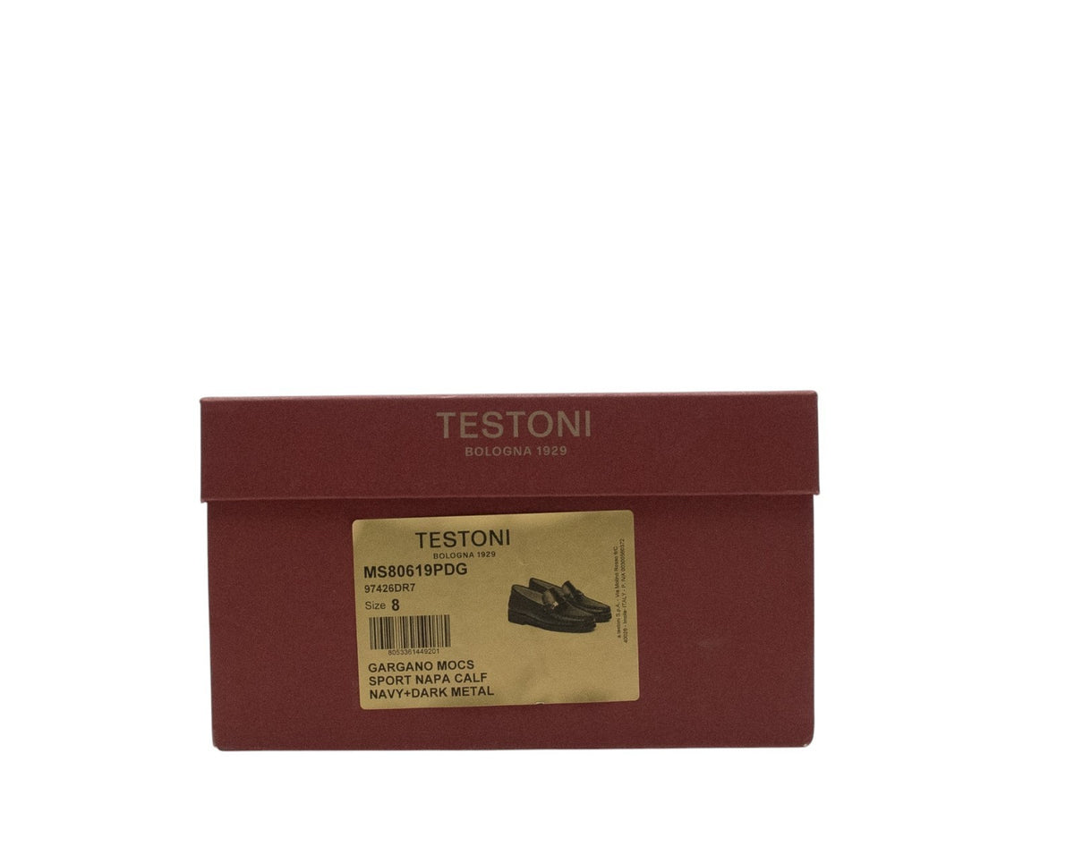 1200$ TESTONI "Gargano" Loafer Shoes Calf Blue Indigo Blue 8 UK / 9 US / 42 IT