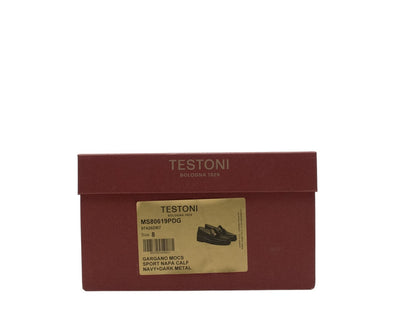 1200$ TESTONI "Gargano" Loafer Shoes Calf Blue Indigo Blue 8 UK / 9 US / 42 IT