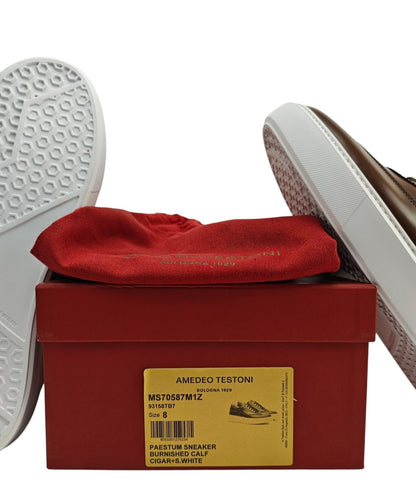 950$ TESTONI "Paestum" Brown Sneaker Burnishe Calf + Suede  8 UK  10 US  42 IT
