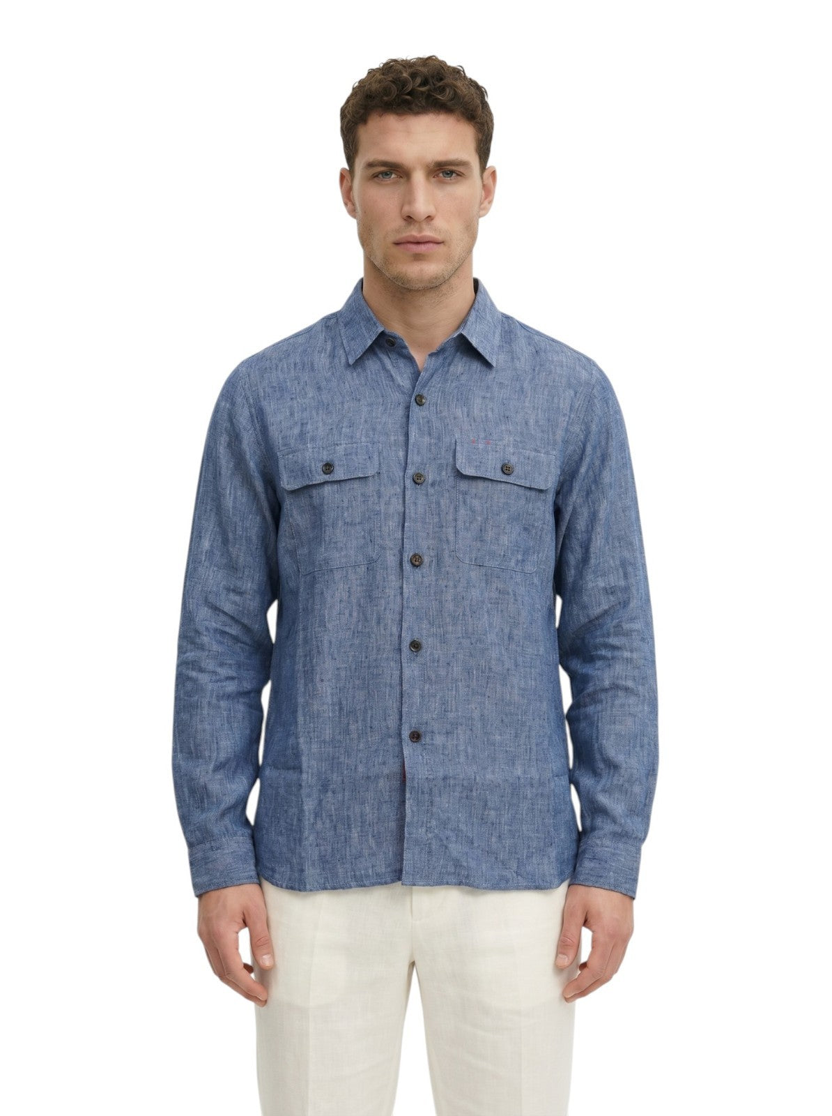 $1550 ISAIA NAPOLI Blue Hand-Sewn Overshirt Jacket 100% Linen