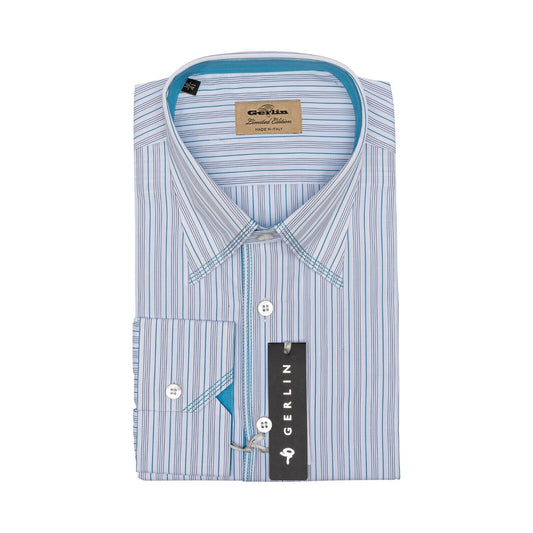 690$ LUXURY GERLIN Shirt Point Collar Turquoise Cotton 16-41 - 7R BIJAN