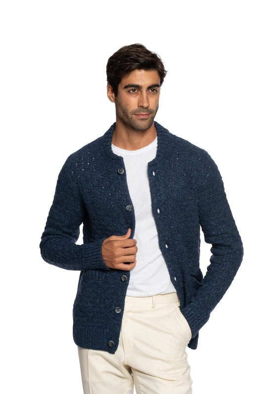 $1600 FEDELI CASHMERE Jacket Cardigan Thick 100% Open Cashmere Blue 40 US  50 EU
