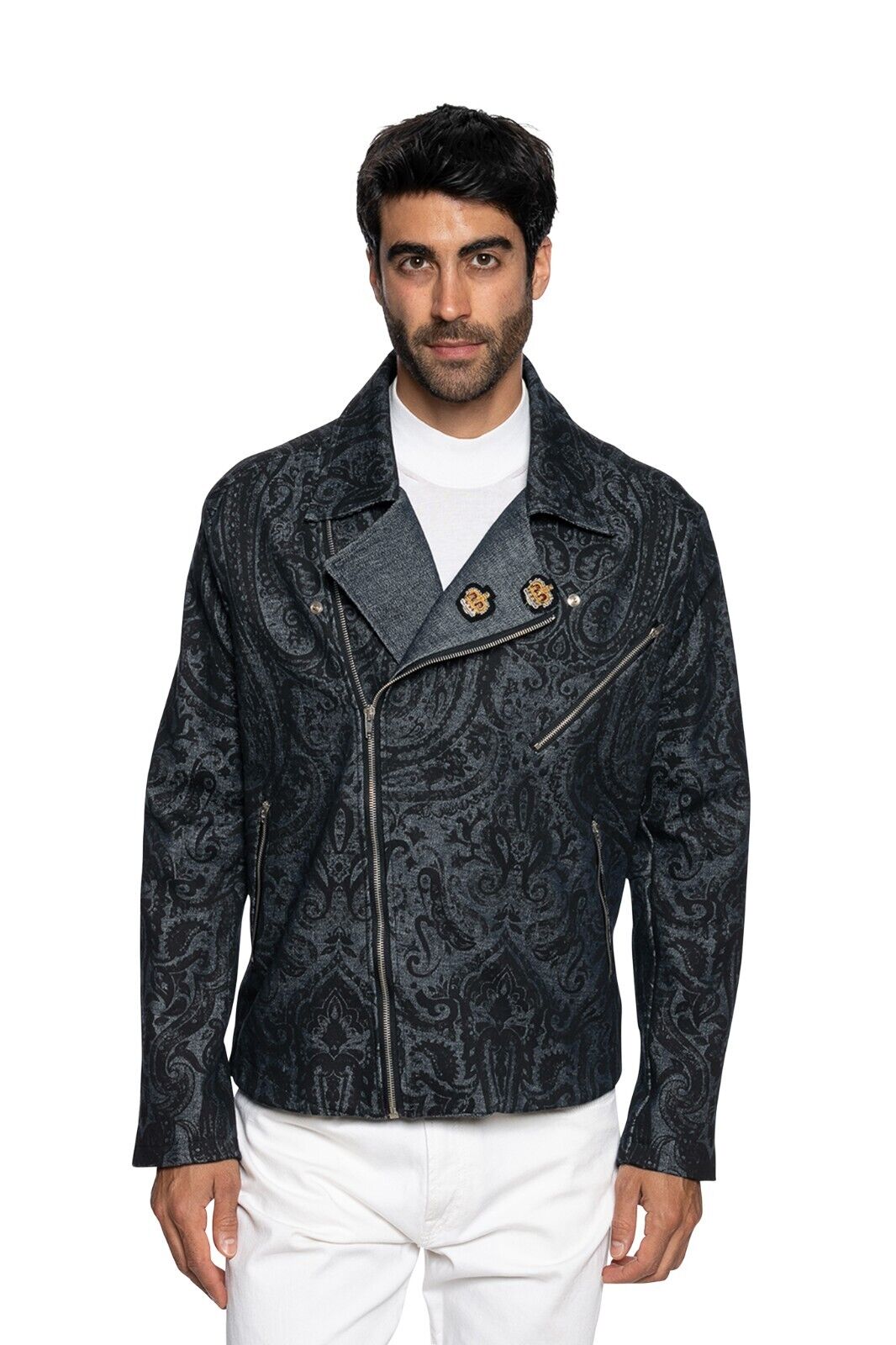 2000$ ITALO FERRETTI Jacket "BROOCH" Damask 100% Cotton  40 US / 50 EU ZILLI