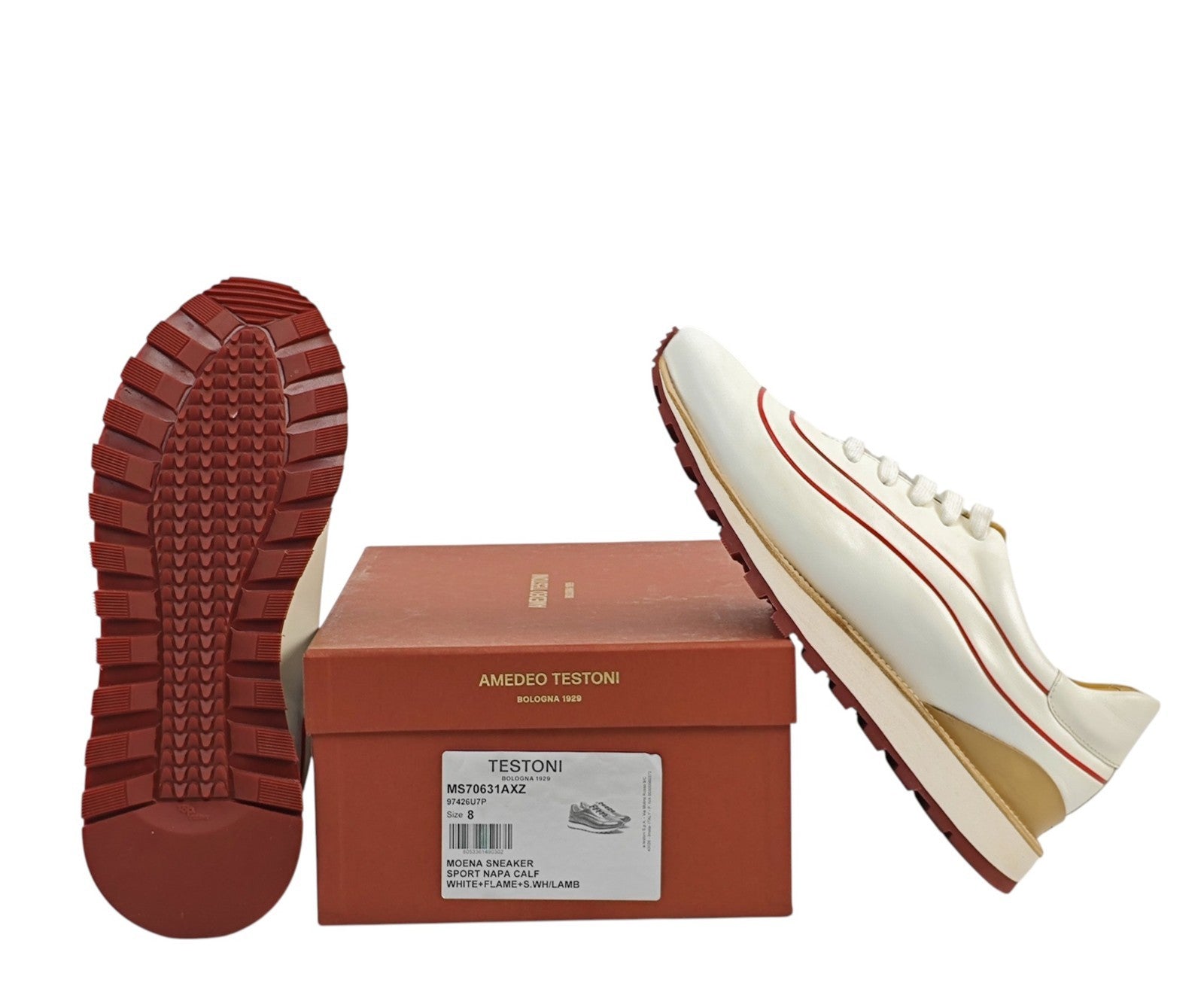 1100$ TESTONI "Moena" Piuma Sneaker Shoes White Calf 8 UK  / 9 US / 42 IT
