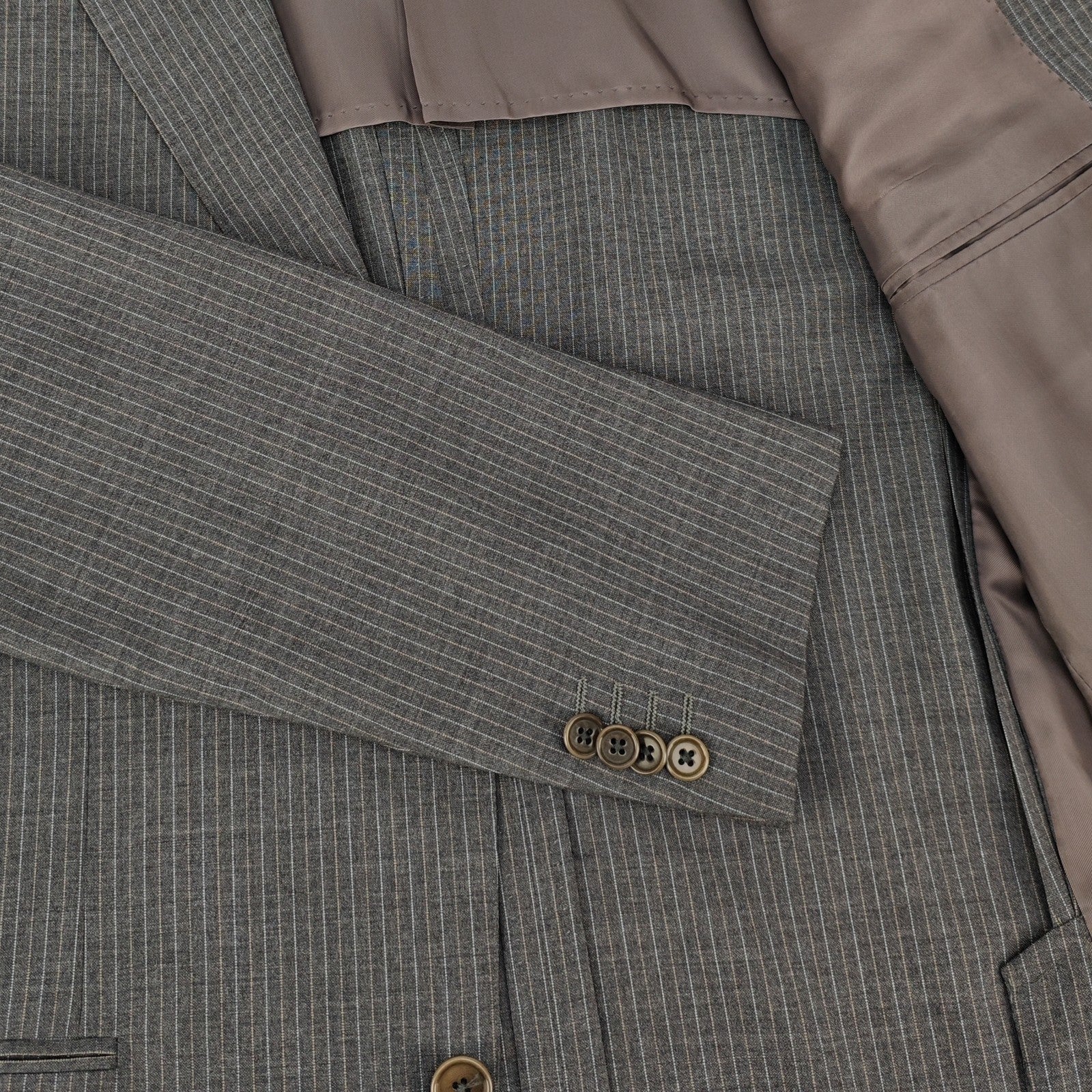2200$ RAFFAELE CARUSO 3/2 Roll Suit Grey Pinstripe Wool 44 US / 54 IT 9R