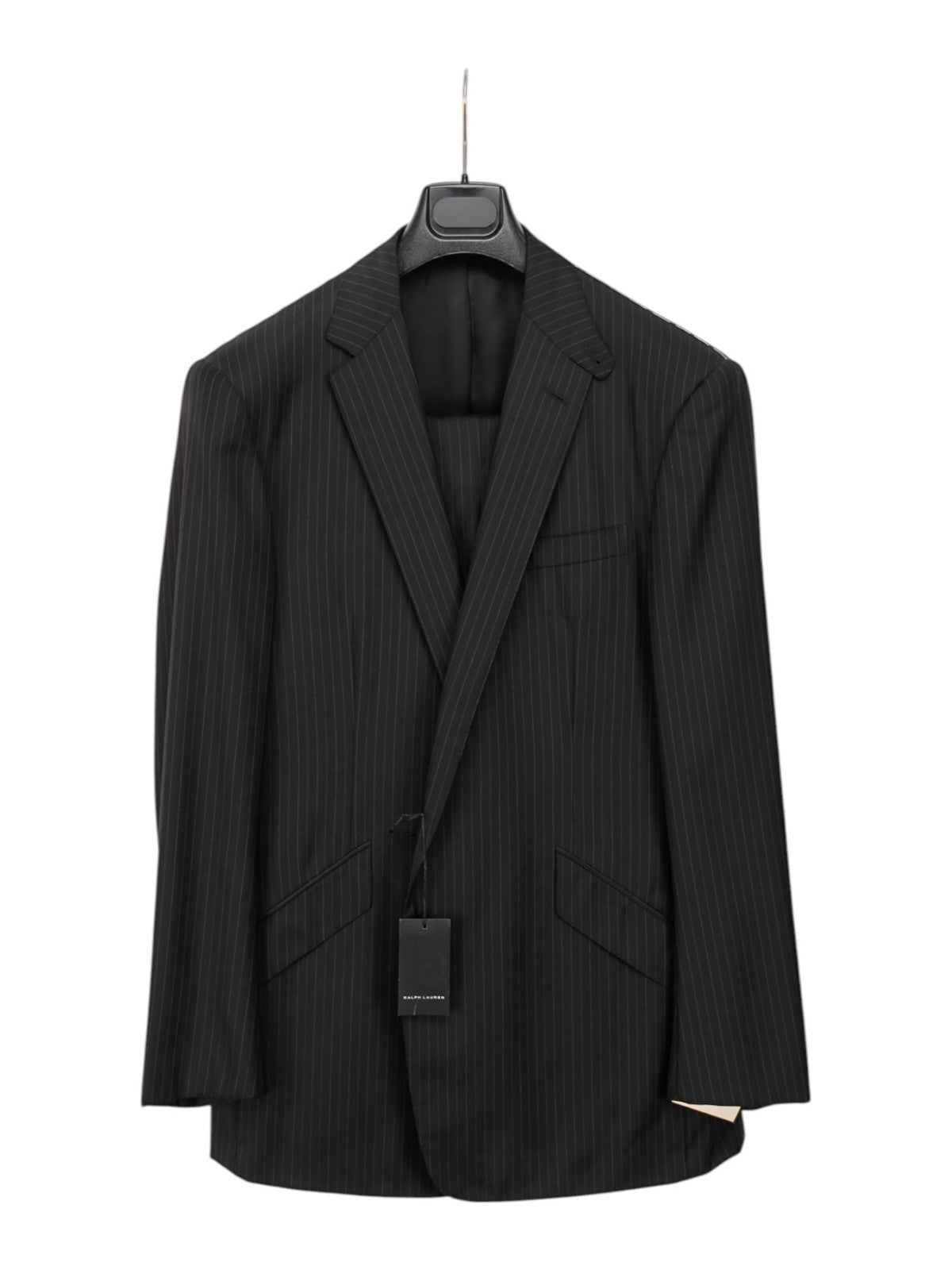 $1800 RALPH LAUREN Black / Purple Label Gray Striped Suit Wool 44 US / 54 EU  7L