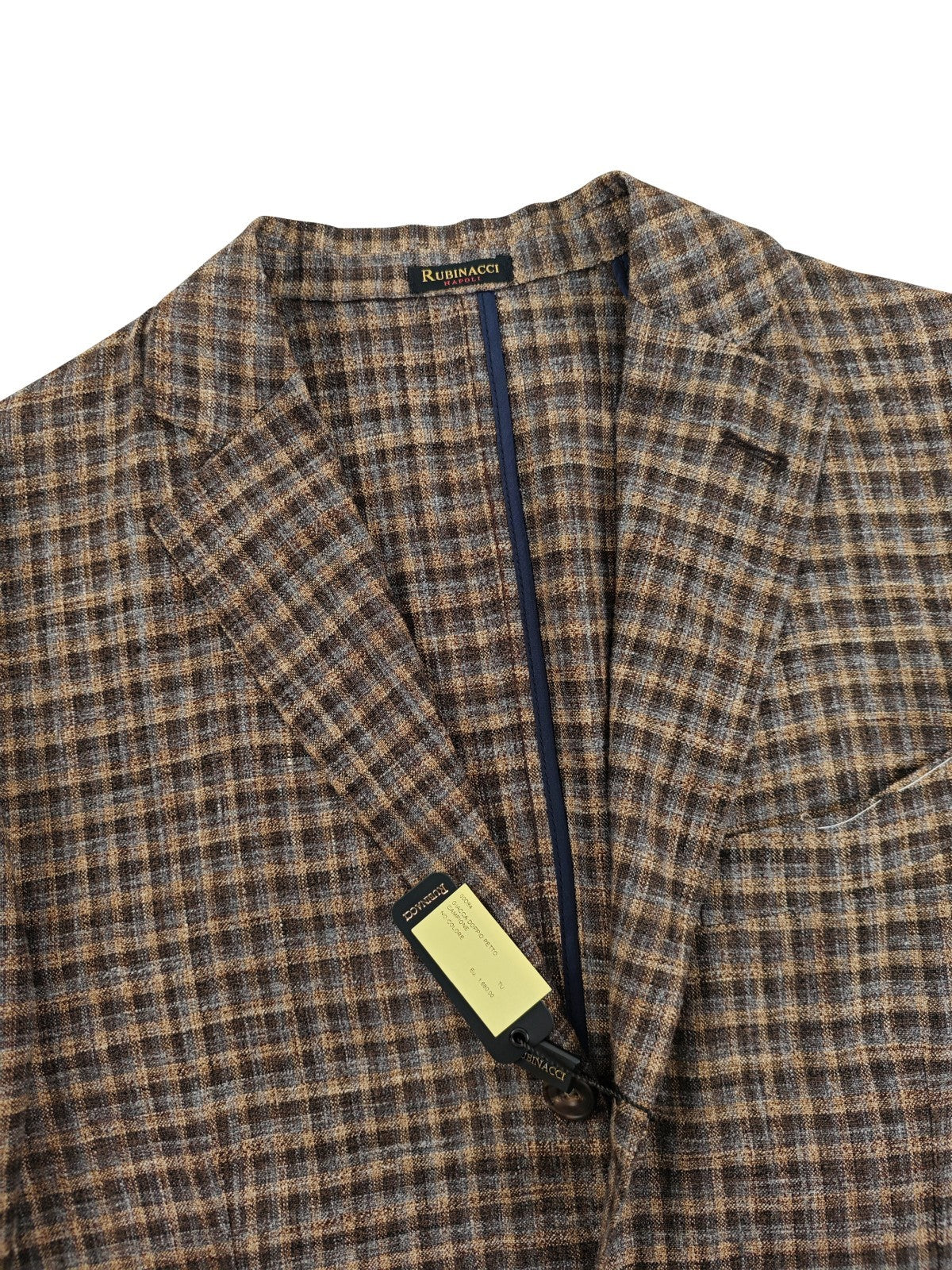 $1950 RUBINACCI NAPOLI Brown Checks Jacket Sport Coat Linen Cotton 40 US / 50 EU