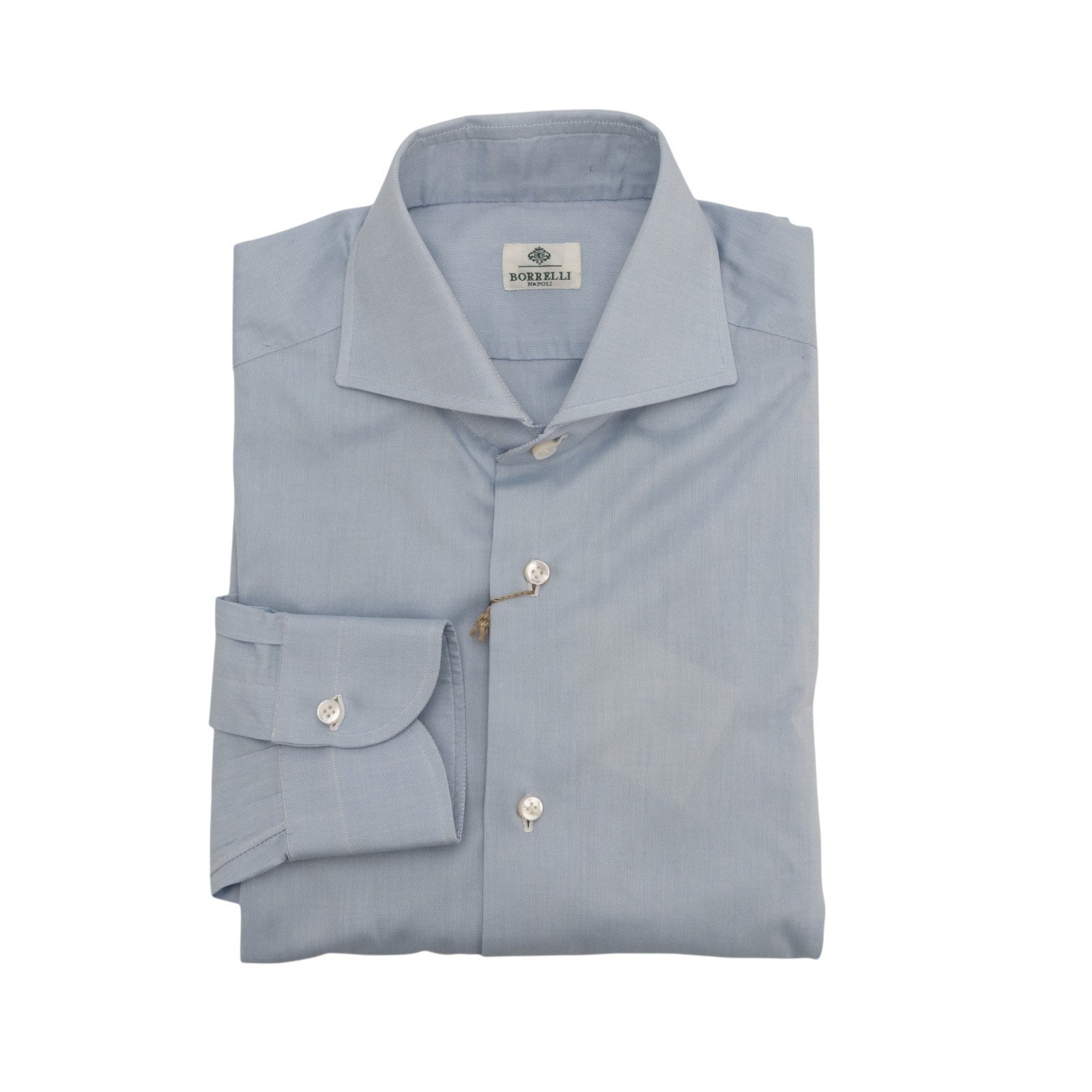 450$ LUIGI BORRELLI Dress Shirt Blue Royal Oxford Cotton 8 Hand Steps 15.5-39
