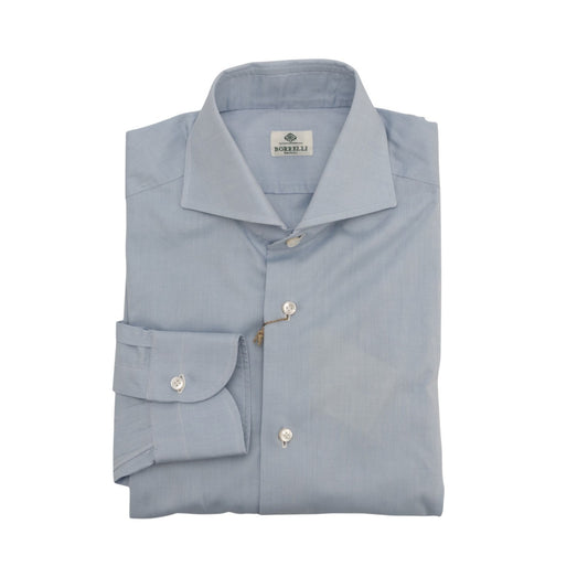 450$ LUIGI BORRELLI Dress Shirt Blue Royal Oxford Cotton 8 Hand Steps 15.5-39