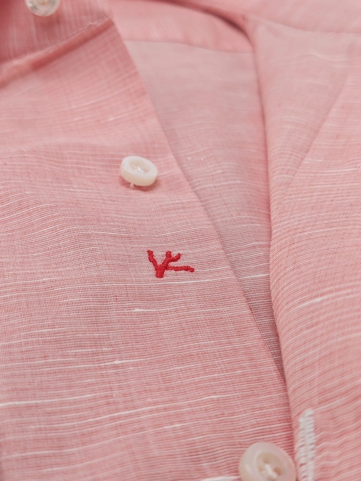 765$ ISAIA NAPOLI "Mix" Salmon Dress Shirt Hand-Sewn Cotton Linen 15.5 - 39