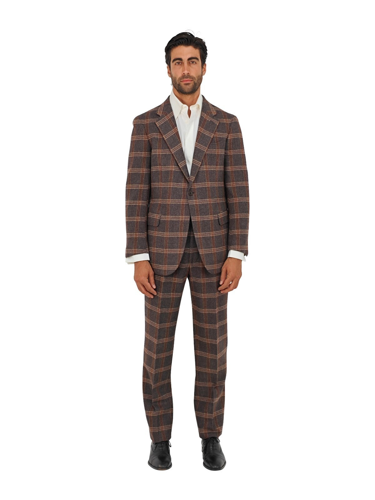 $3450 RUBINACCI NAPOLI Brown Checks Hand-Sewn Suit Flannel Wool