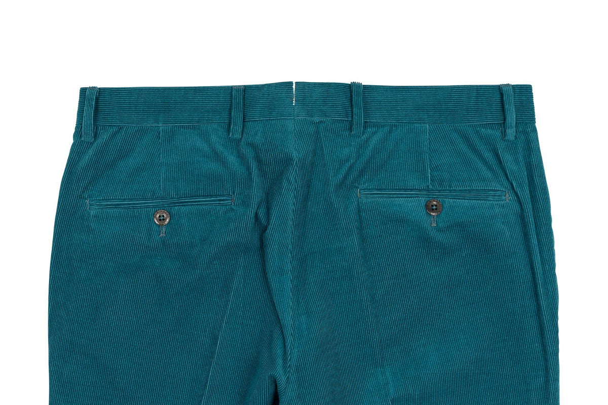 625$ RUBINACCI NAPOLI "Luca" Petroleum Green Cotton Corduroy Pant Made in Napoli