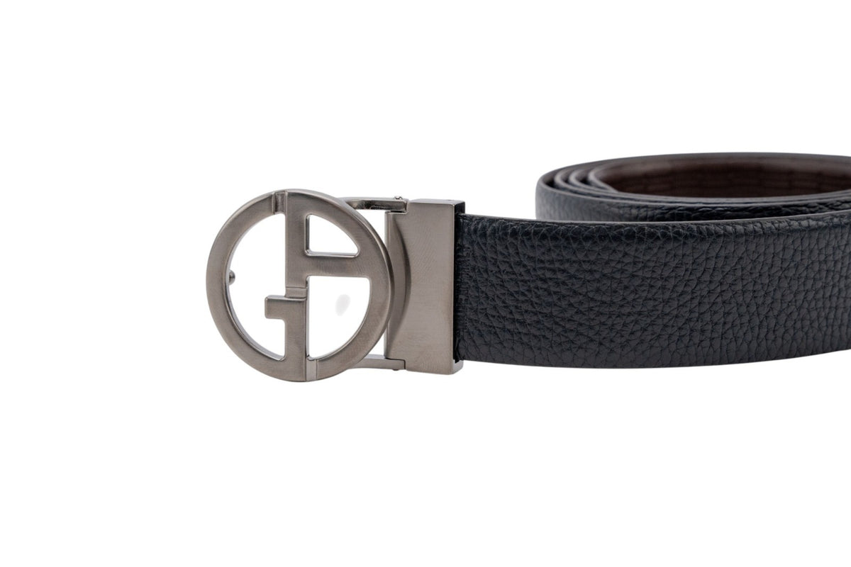 520$ GIORGIO ARMANI Belt Blue Brown Reversible GA Logo Leather Size 110