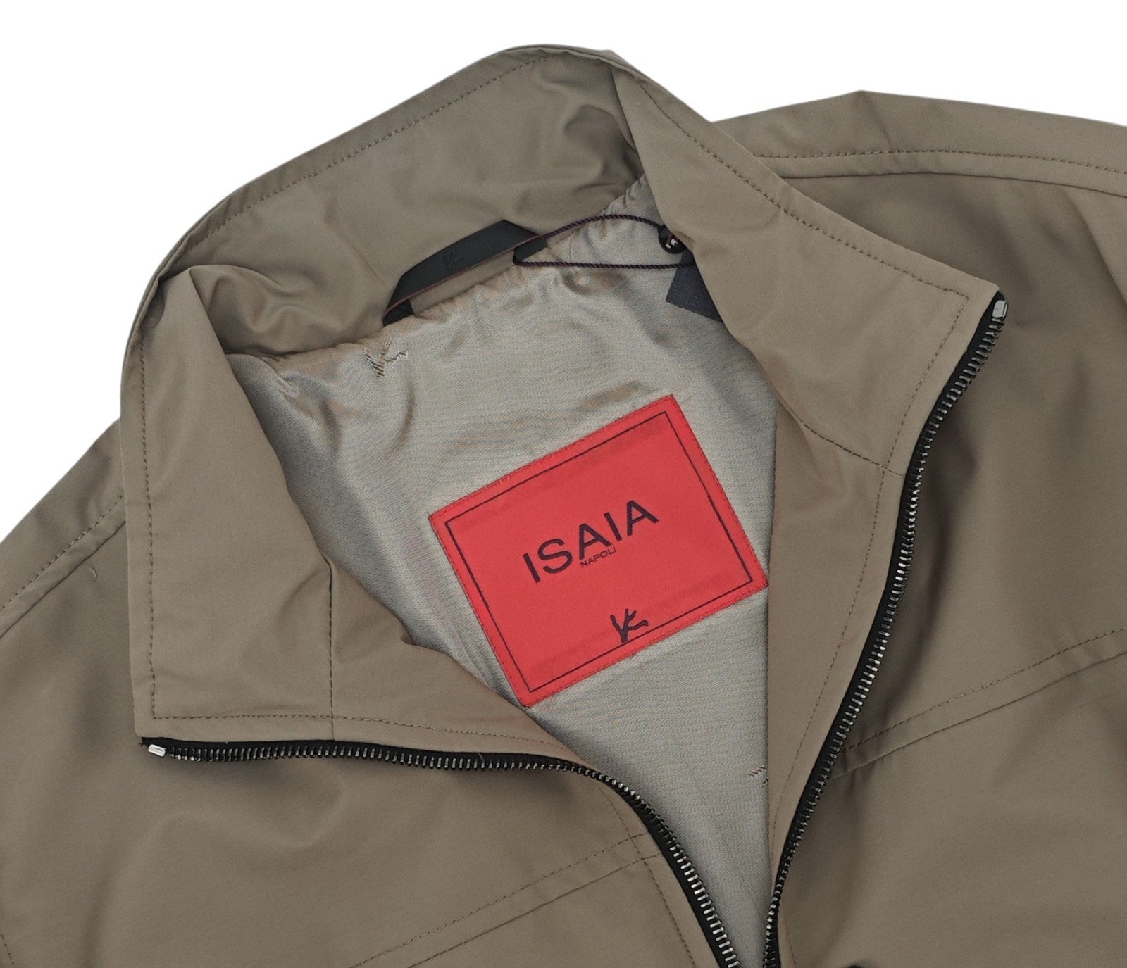 $3500 ISAIA NAPOLI Varsity Padded Bomber Jacket Beige Techno Wool 38 US / 48 EU