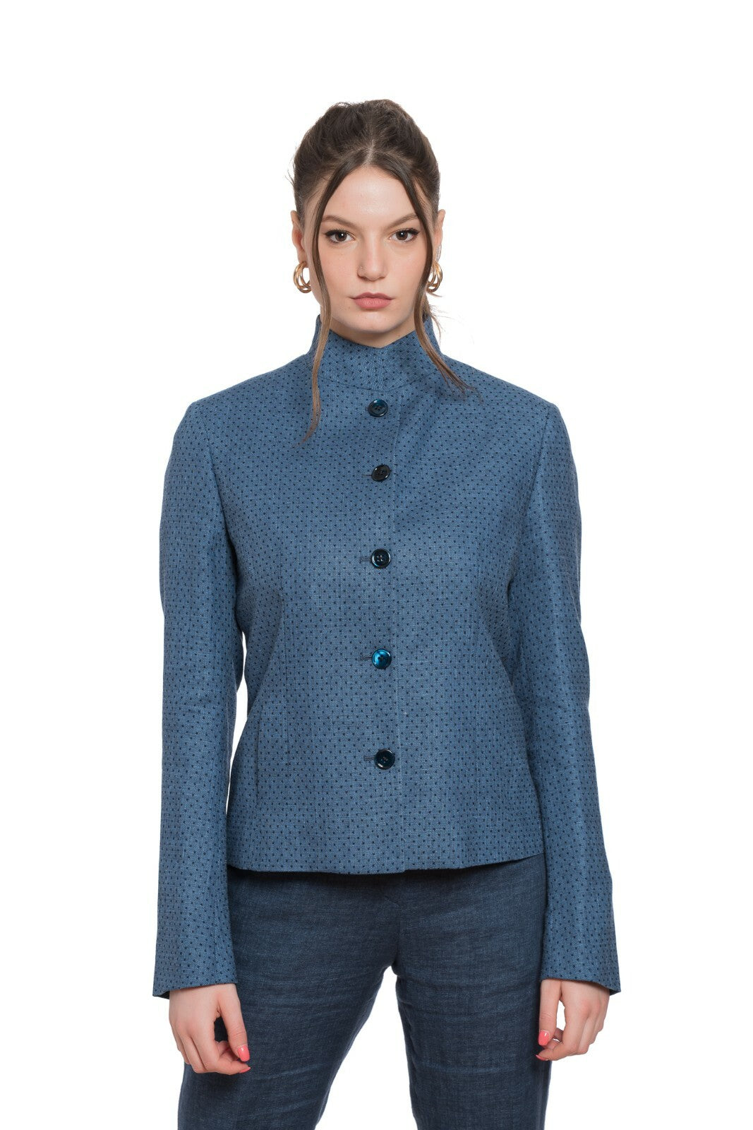 $2230 BELVEST Linen Wool Blue Woman Korean Jacket Blazer 42 IT / 6 US / 38 FR