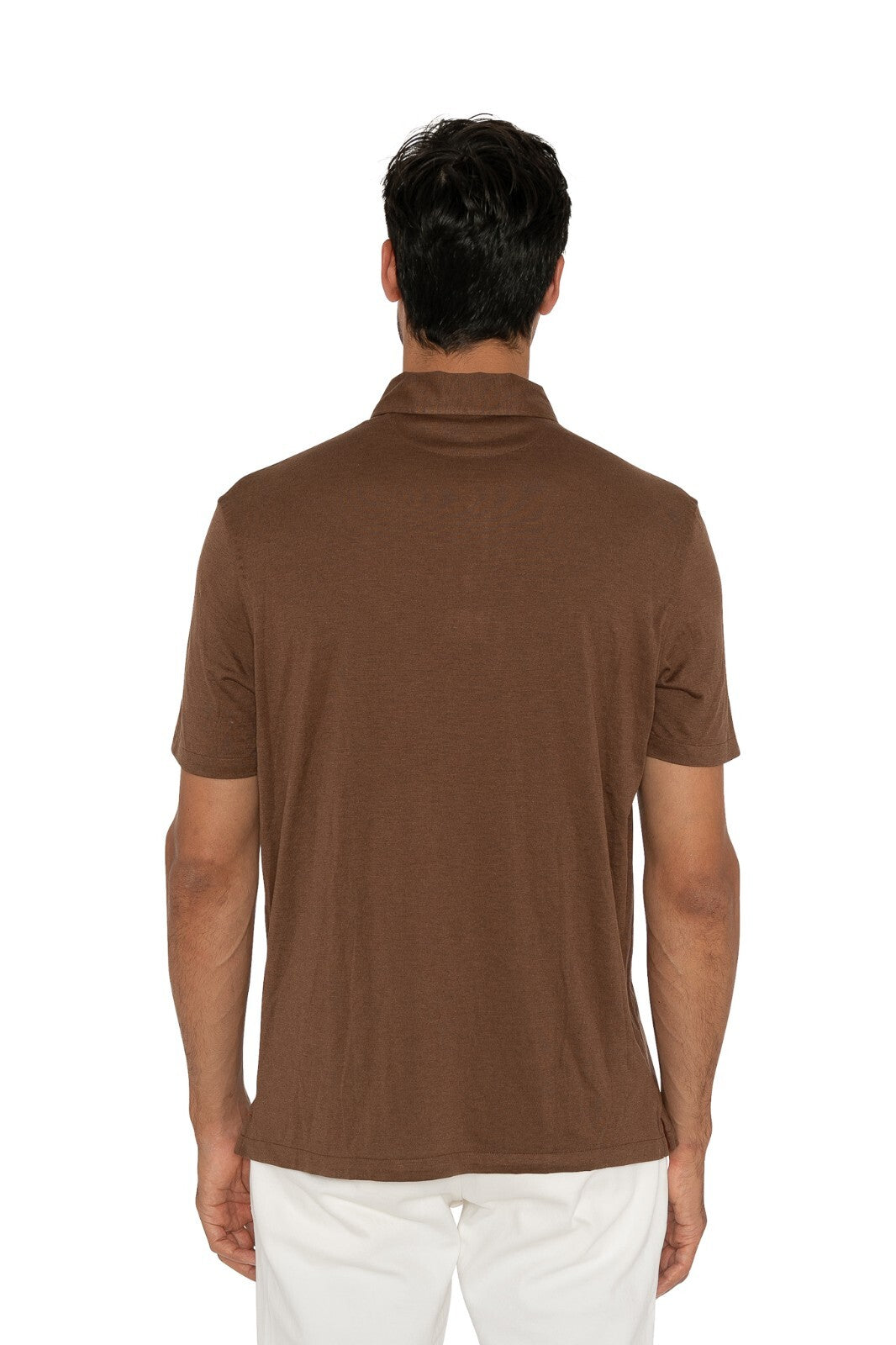 1300$ ISAIA NAPOLI Brown Polo Sweater Short Sleeve 100% Wool Size L