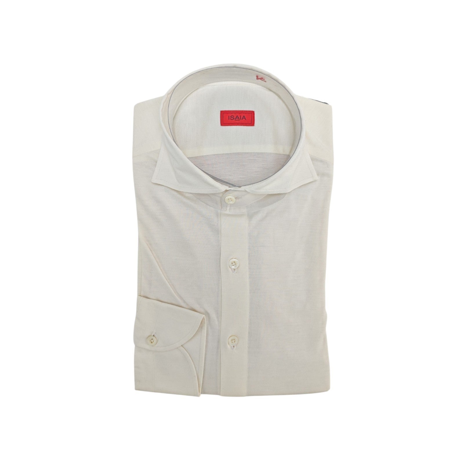 875$ ISAIA "Mix" Dress Shirt Ivory Fine Cotton - Silk Stretch  16 - 41  6P