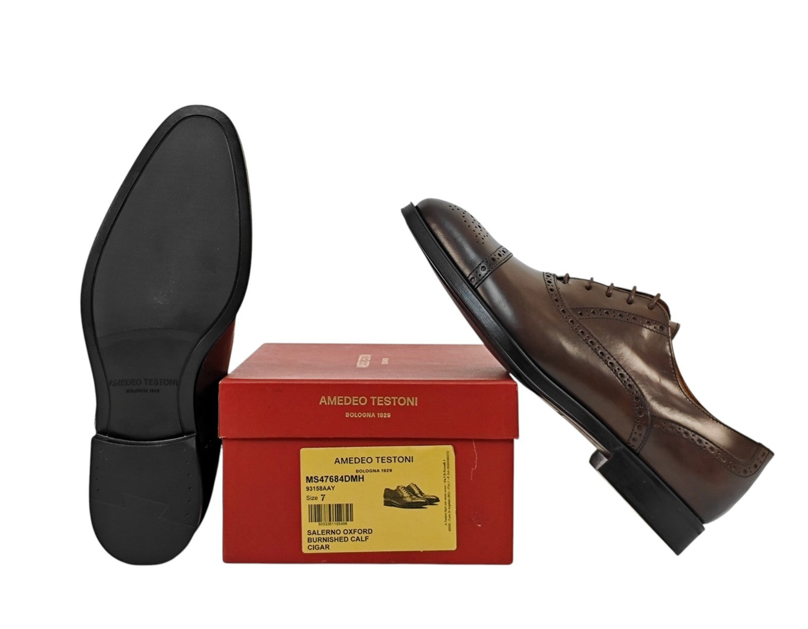 1100$ TESTONI "Salerno" Oxford Shoes Burnished Calf Cigar 7 UK / 8 US / 41 IT