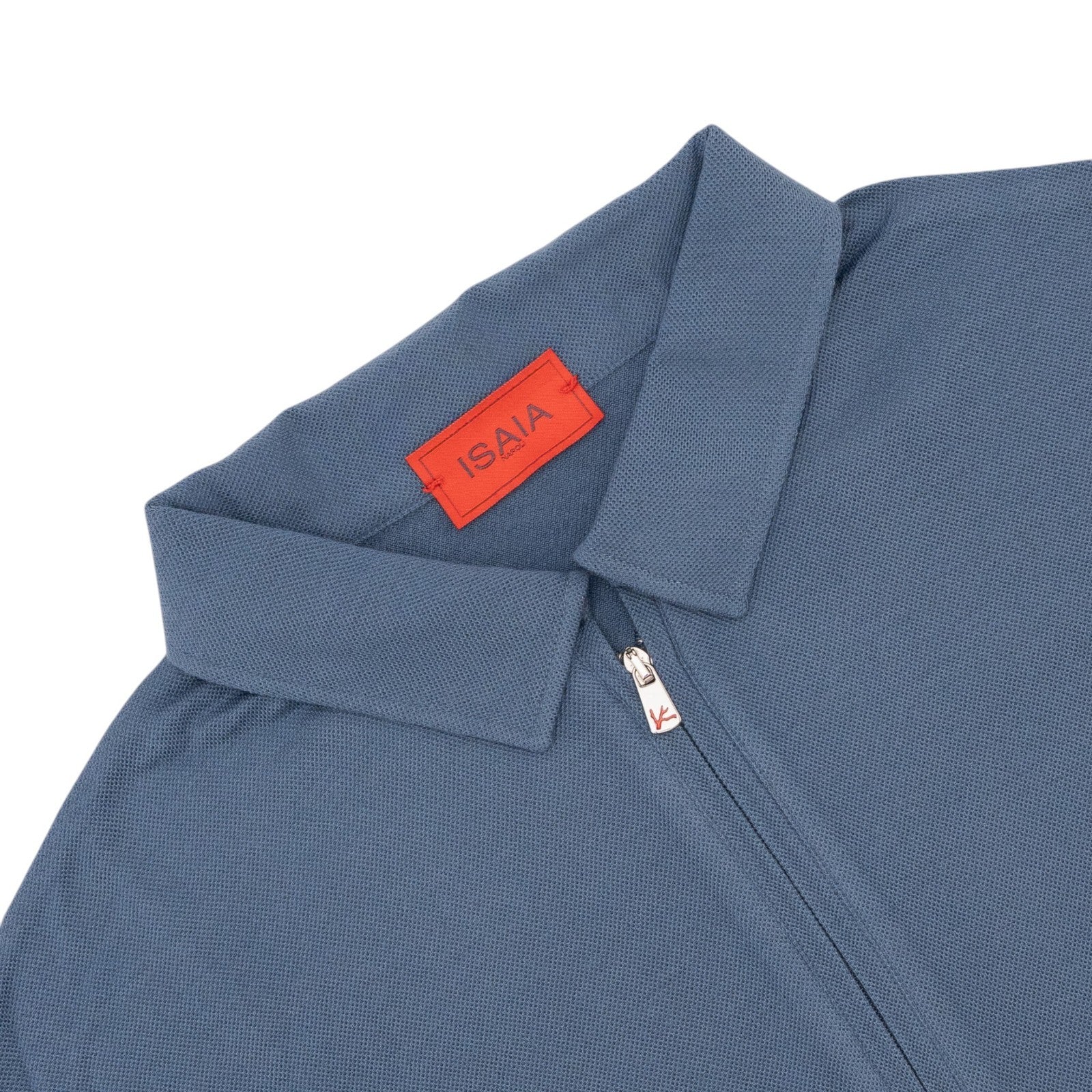 1100$ ISAIA NAPOLI Blue Handmade Polo Zip Short Sleeve Knit Wool