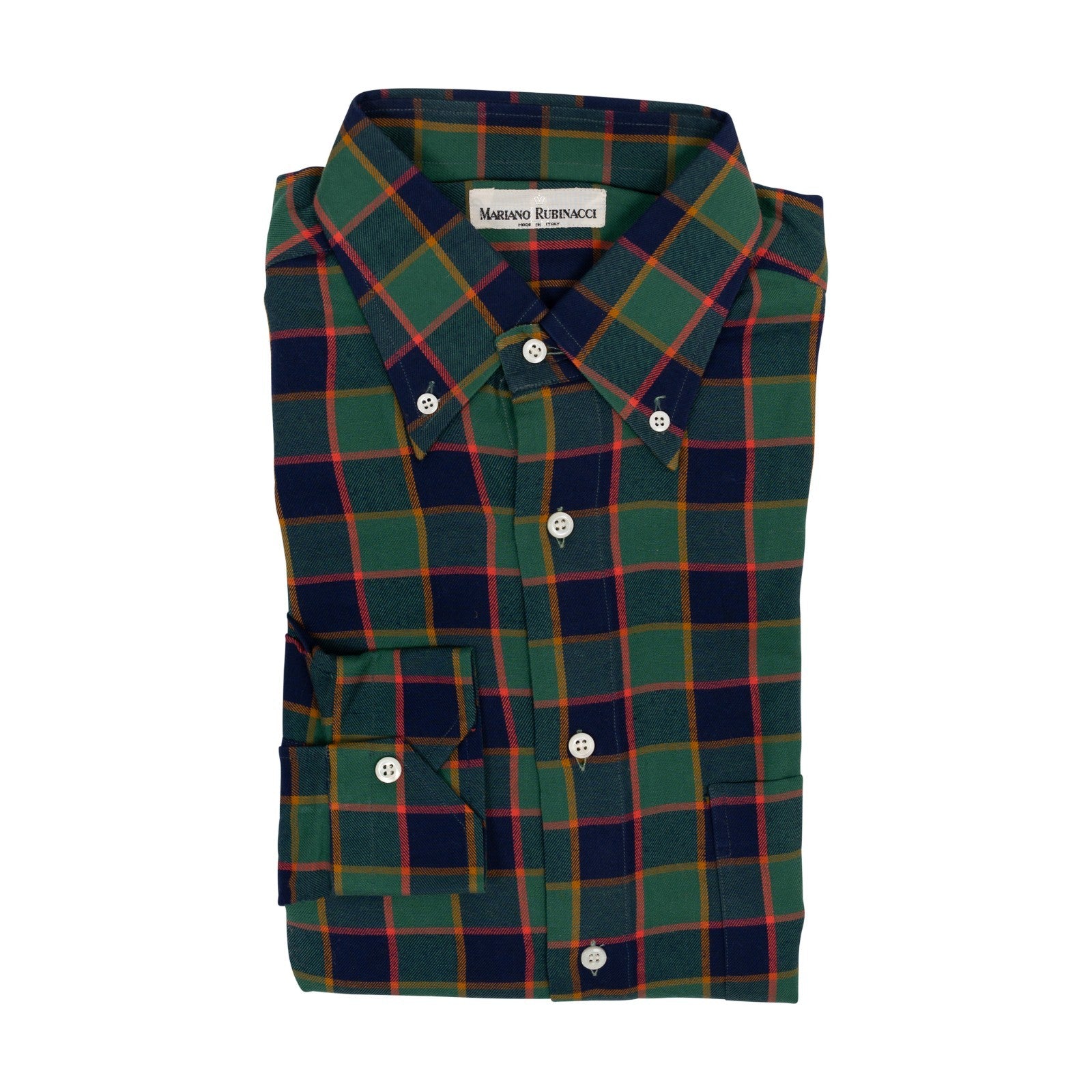 520$ RUBINACCI NAPOLI Tartan Gree Blue Pocket Shirt Cotton Twill Classic Fit  5G