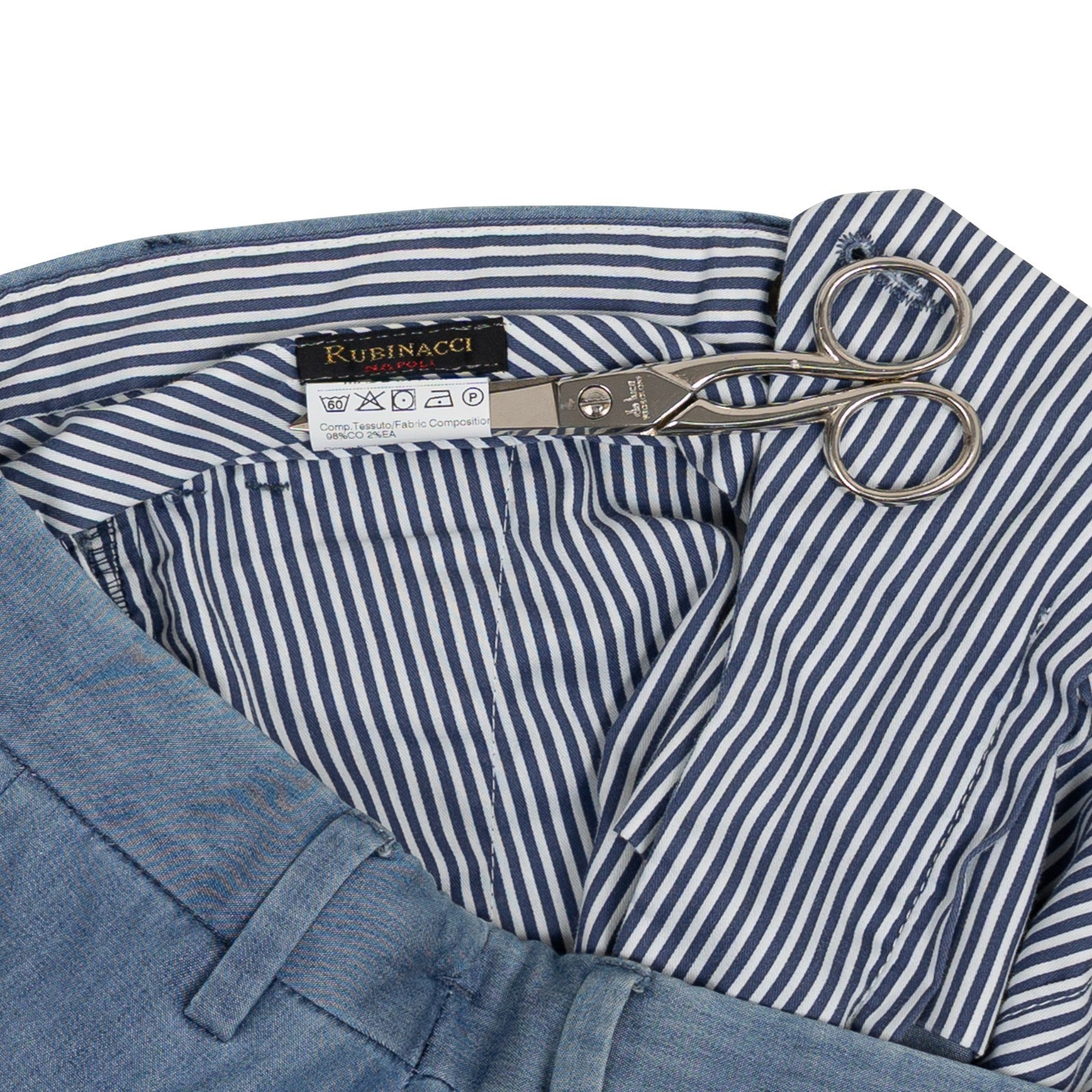 550$ RUBINACCI NAPOLI  Light Blue Denim Cotton Trouser Pant Made in Napoli
