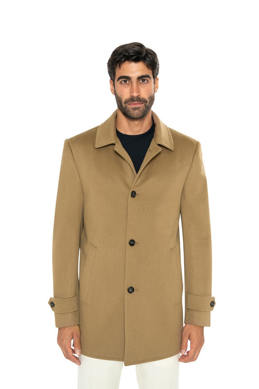 5900$ ISAIA NAPOLI Camel Single Breasted Overcoat Coat Wool 38 US / 48 EU
