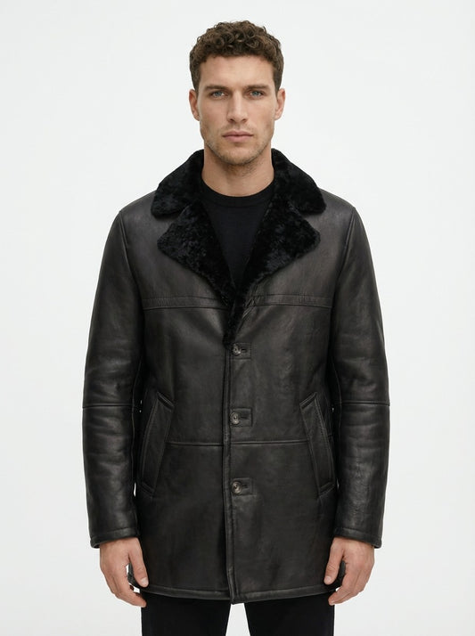 4500$ HETTABRETZ Black Shearling Leather Coat Nappa Made Italy 38 US / 48 IT