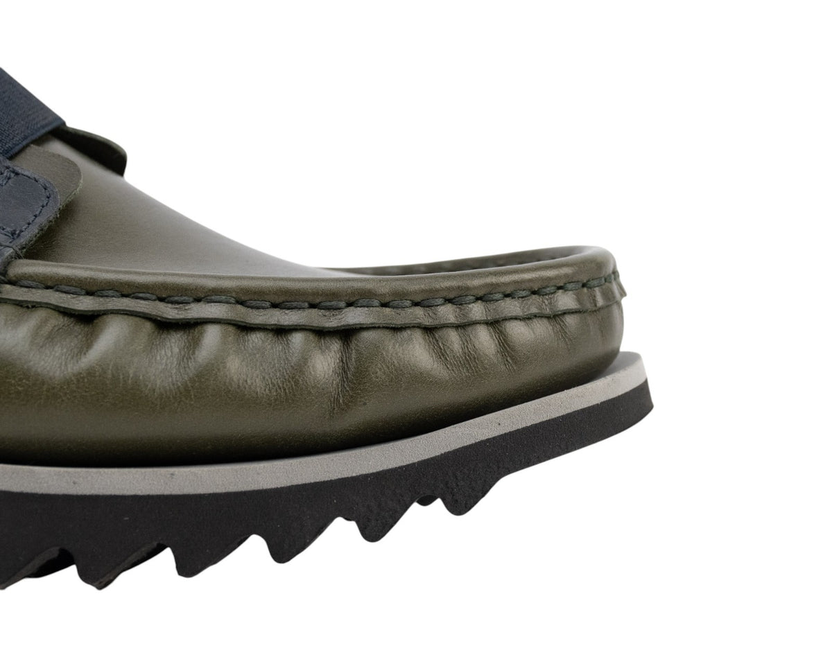 900$ TESTONI Boat Loafer Shoes Calf Green Army Blue Navy 8 UK / 9 US / 42 IT