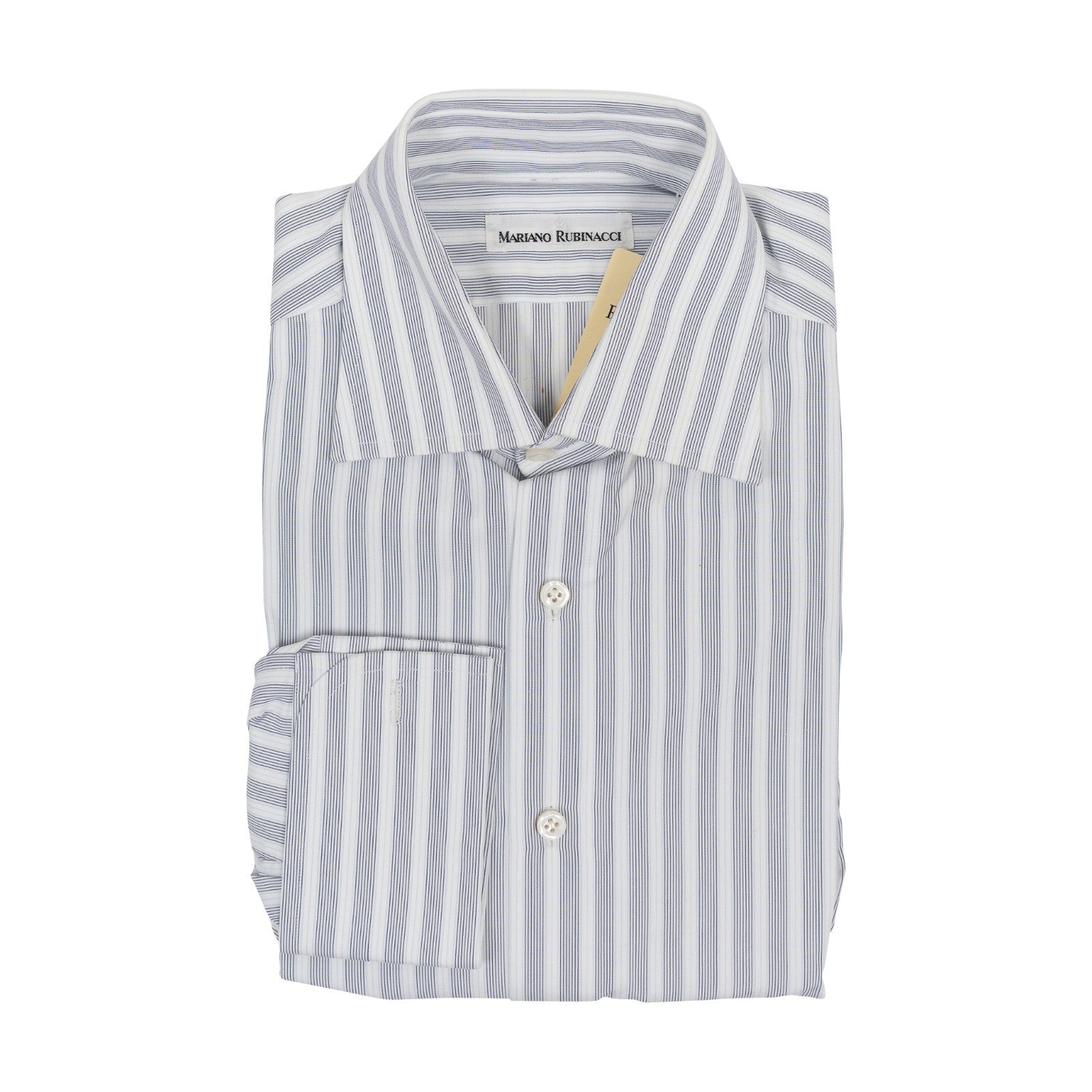 520$ RUBINACCI NAPOLI White Blue Hand-Sewn Striped Shirt Cotton Classic Fit   5R