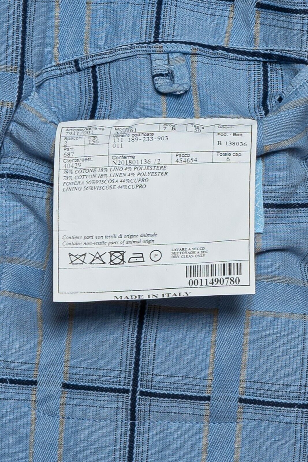 $2690 Belvest Light Blue Sport Suit Linen Cotton SAN GALLO Fabric 7R Slim Fit