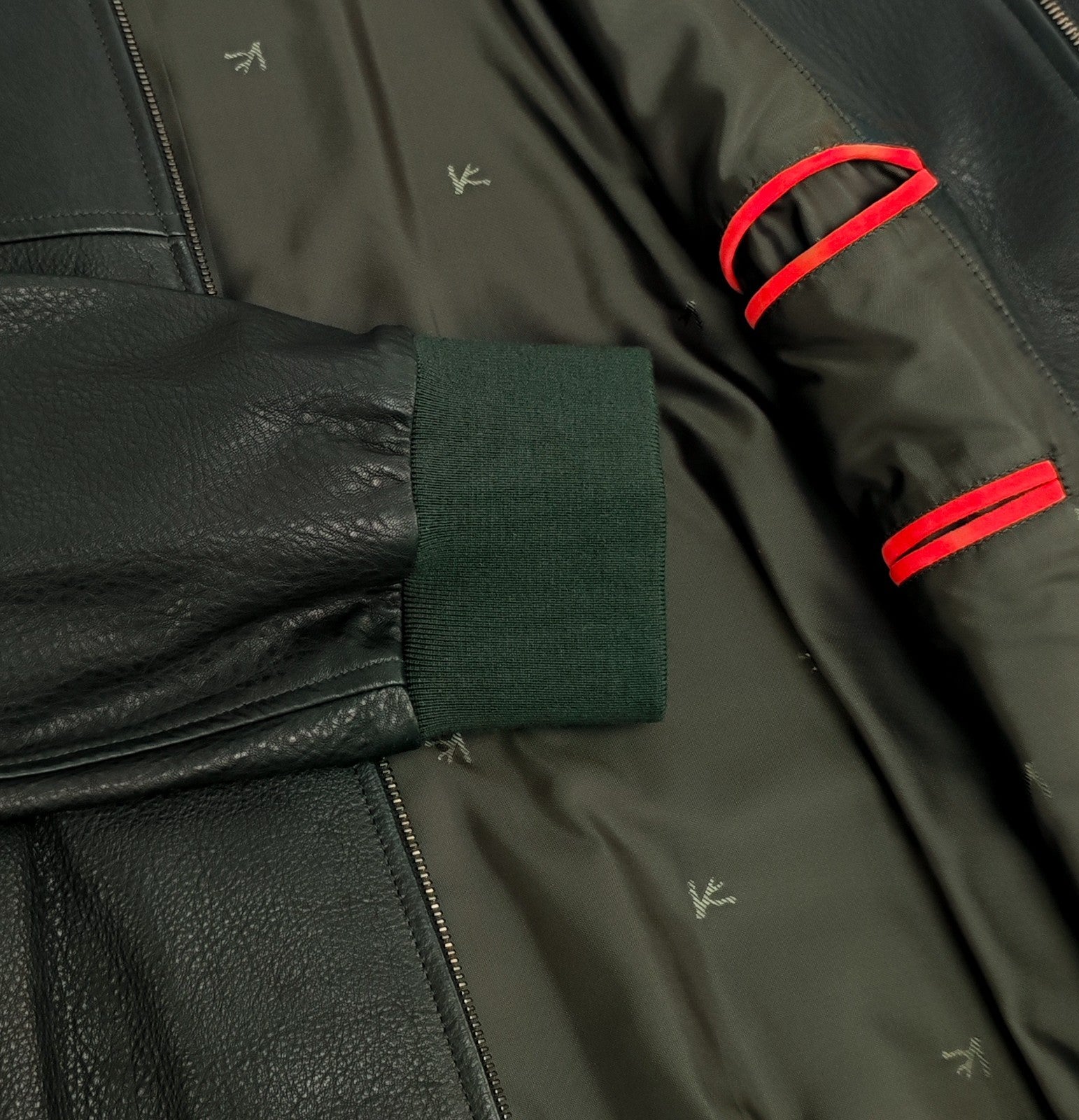 5600$ ISAIA NAPOLI Dark Green Bomber Jacket Grained Lambskin Leather