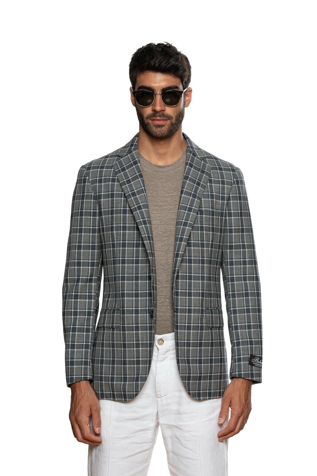 2150$ BELVEST Blue Gray Fine Wool Checks Jacket Blazer 42 US / 52 EU 7 R