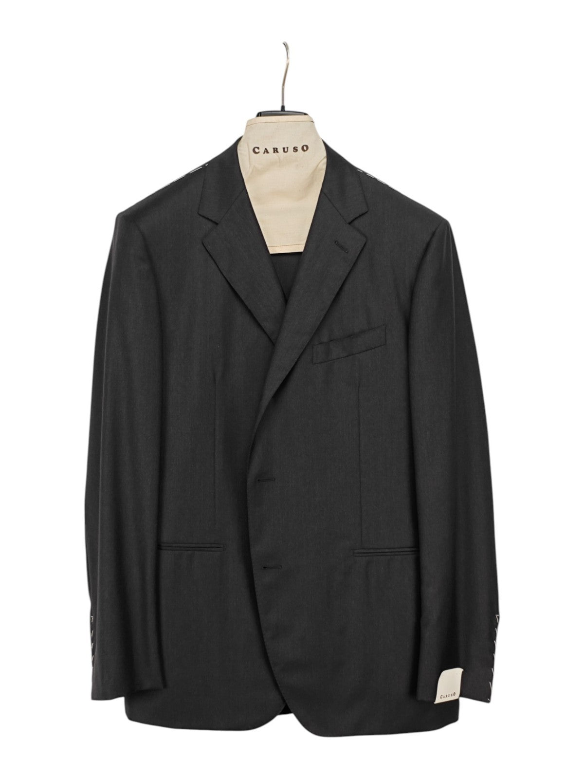 $2200 RAFFAELE CARUSO Gray Solid Suit LORO PIANA Wool Super 150's