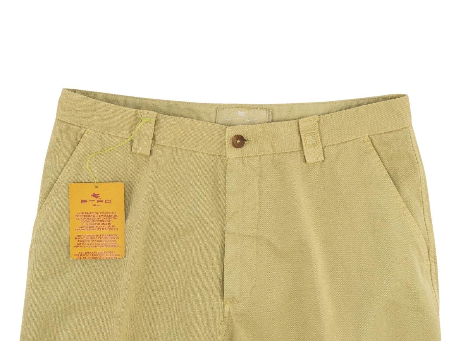 750$ ETRO MILANO Washed Yellow Cotton Twill Pant Straight Leg 30 US / 46 EU