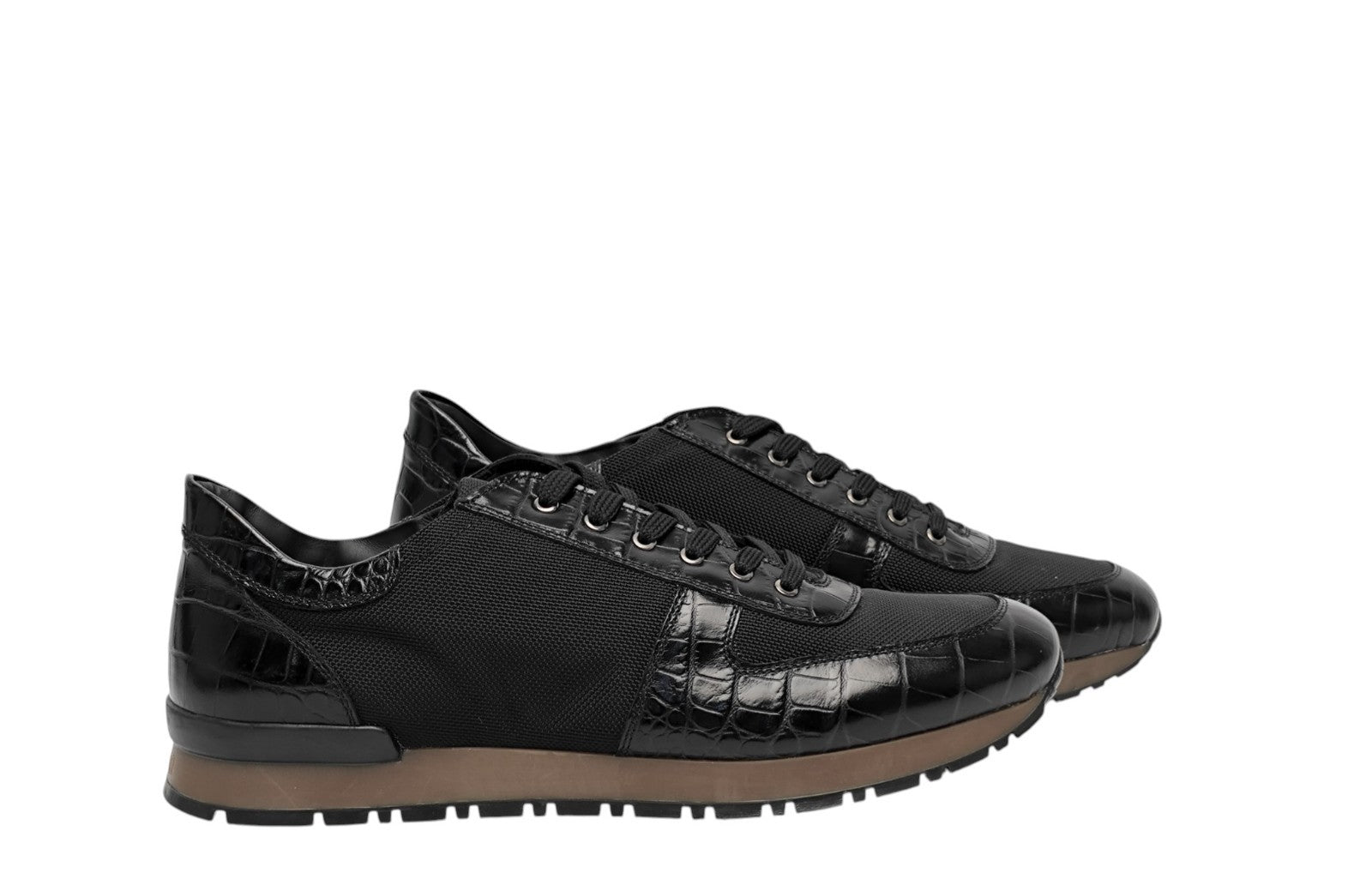 850$ TESTONI Sneaker Shoes Printed Crocodile +  Fabric Black 8 UK / 9 US / 42 IT