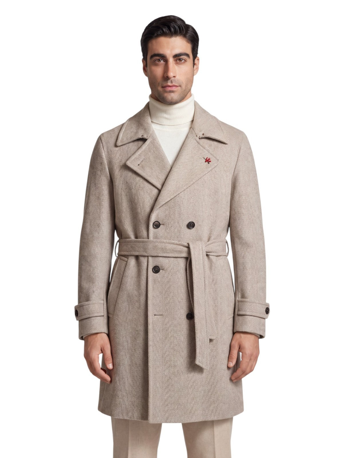 $10,850 ISAIA Belted Overcoat Herringbone Top Cashmere Black Sheep 38 US / 48 IT